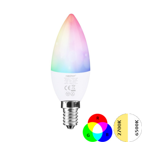 Slimme Led E14 Kaarslamp 4W MiBoxer RGB+CCT Wifi Controlled