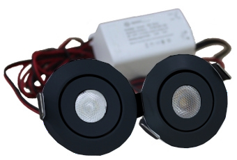 Set 2 x 3W dimbare led minispots zwart