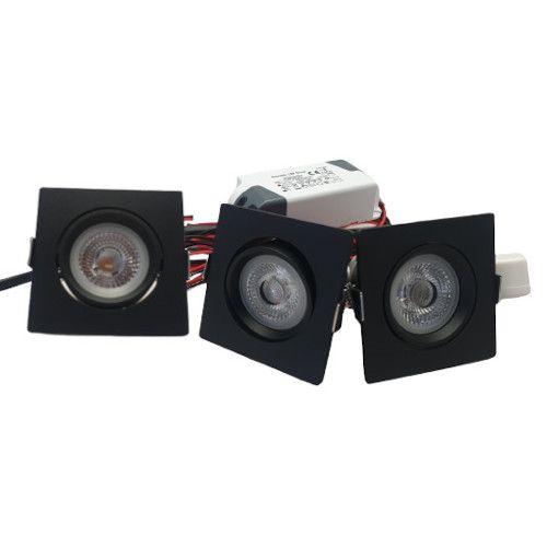 Set 3 x vierkante led inbouwspots 4W zwart