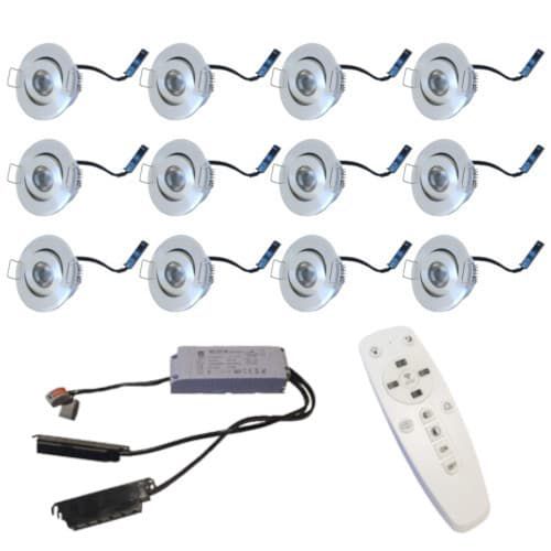 Grote set compacte led inbouwspots 12 Ledspots 3 Watt 2700K Dimbaar