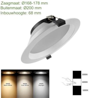 Instelbare LED Downlight CCT 15 Watt - Ø200mm - 90°