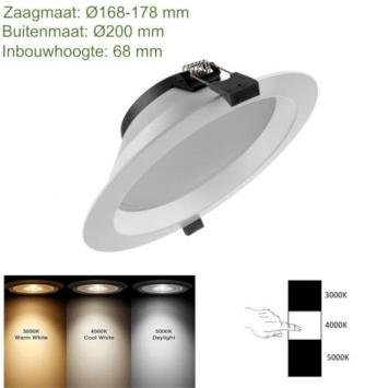 Instelbare LED Downlight CCT 15 Watt - Ø200mm - 90°