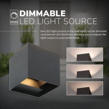 LED Wandlamp Blocco - 2700K - 6 Watt - Zwart - Kubus - Dimbaar - IP54
