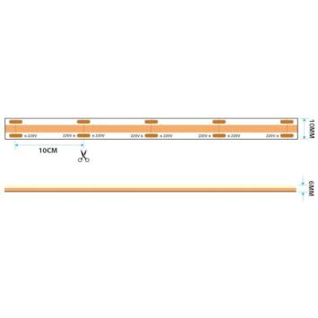 COB Ledstrip 230 Volt - Koel Wit 6000K - Per 10 cm inkortbaar - Dimbaar - IP65