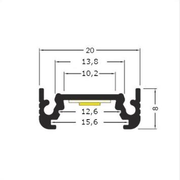 Aluminium Profiel Alukleur voor Ledstrip 230V 10 cm - Opbouw 20 x 8 mm - Surface 10